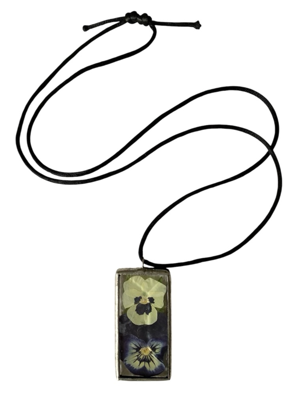 Pansy Flower Resin Pendant Necklace - Black Cord